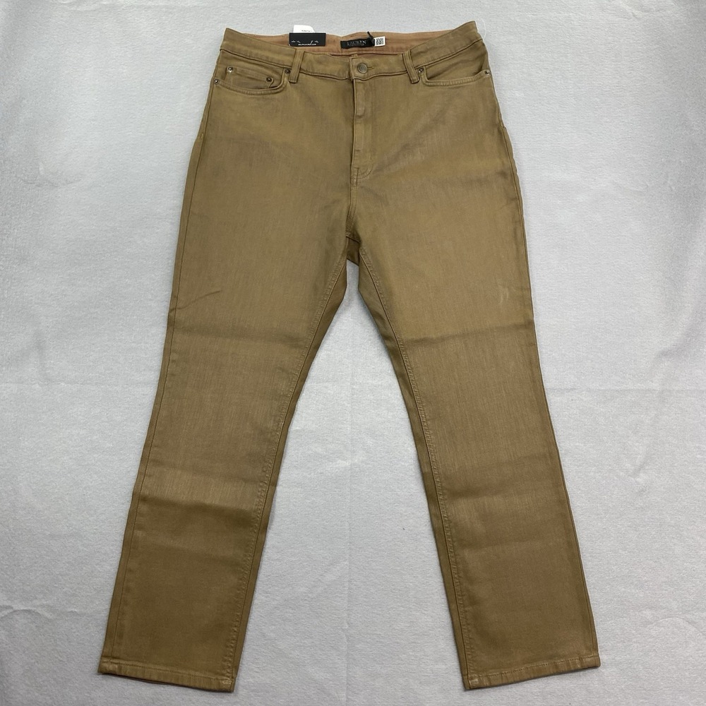 Lauren Ralph Lauren Jeans Womens 33 Brown Denim High Rise Straight Ankle Waxed